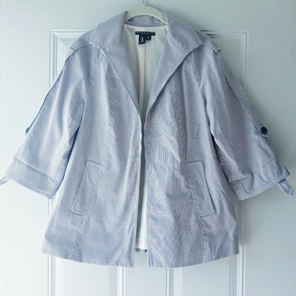 Peace of Cloth Blue White Pinstripe Open Blazer - Picture 2 of 11